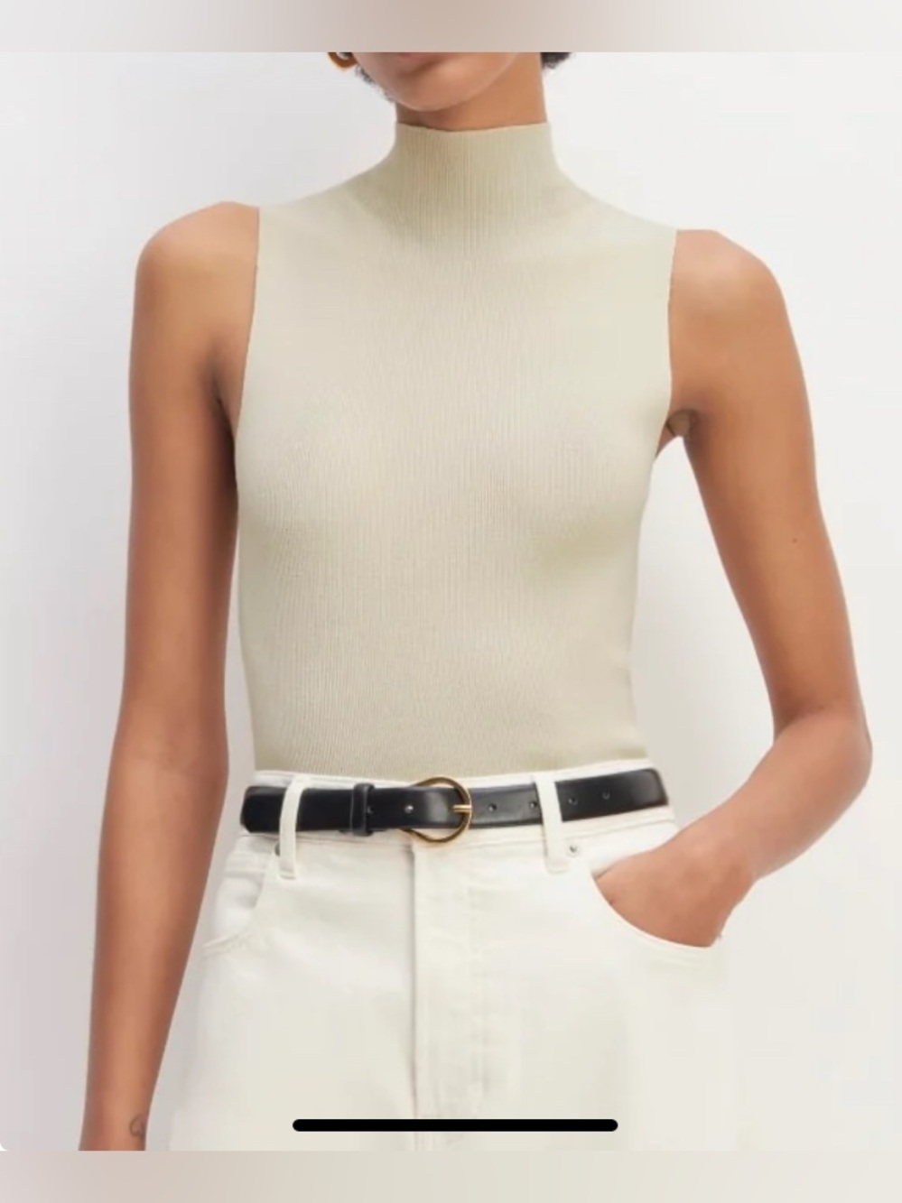 Venus - NEW - beige smocked mock-neck sleeveless halter tank top- NWOT